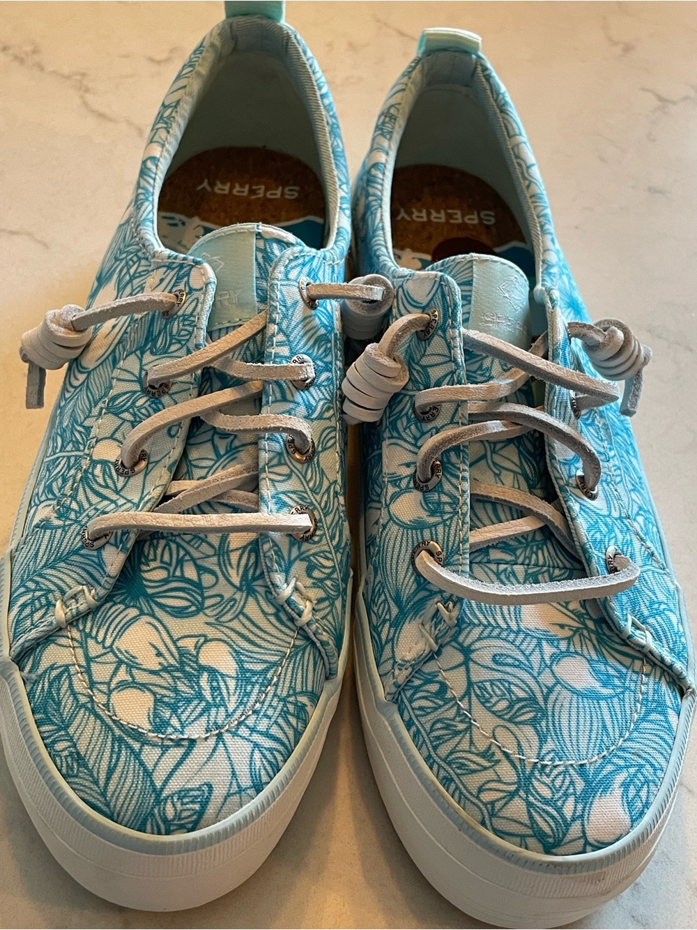 Sperry Teal Floral Canvas Boat Sneakers